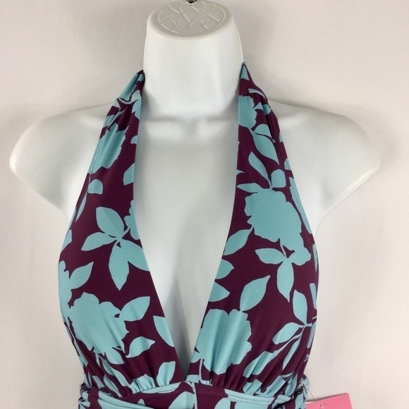 Kate Spade New York Geranium Grove Belted Plunge Halter One-Piece Size XS NWT - Picture 5 of 10